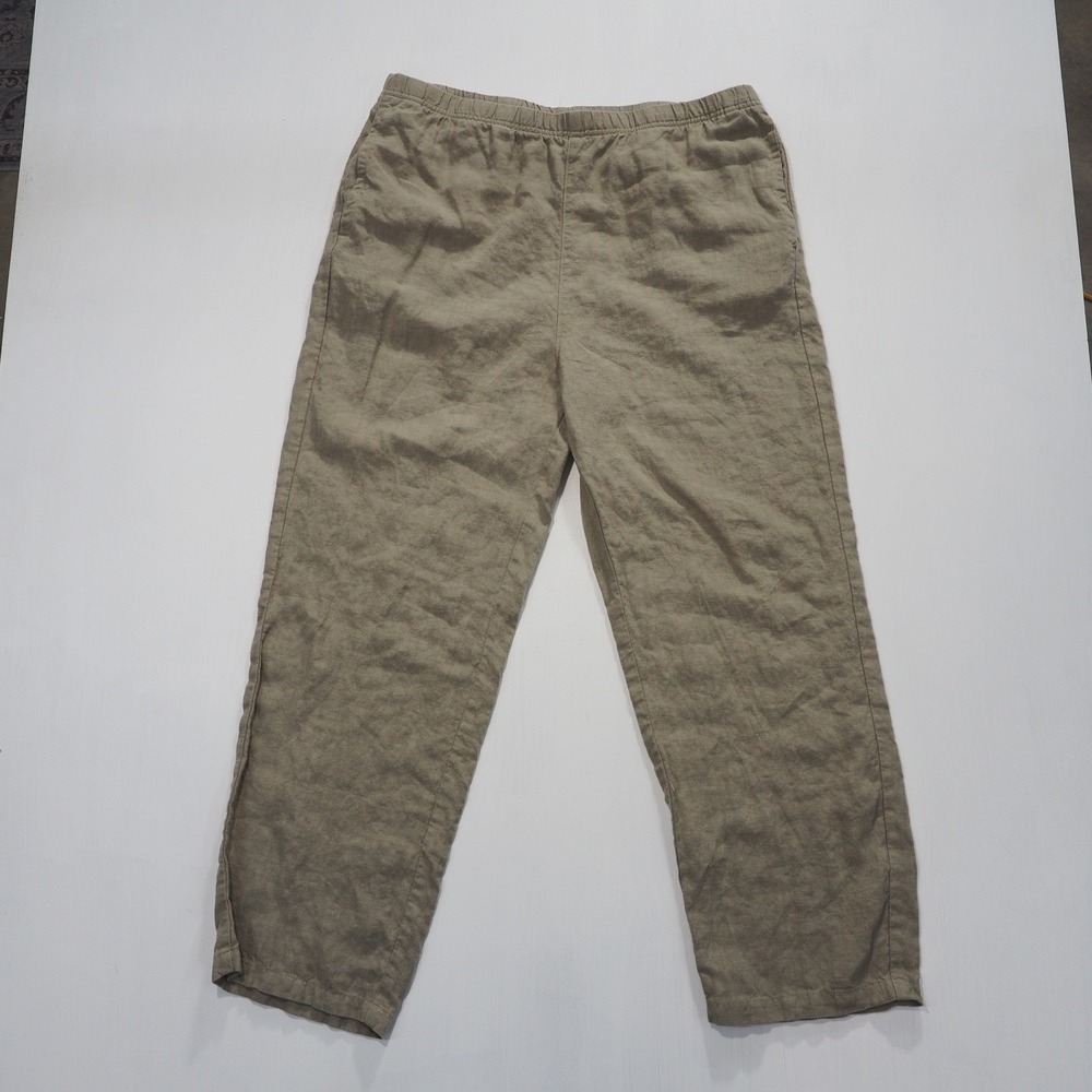 WEEKDAY Pants Womens Large Beige Seth Relaxed Linen Jogger Elastic Waist Pockets